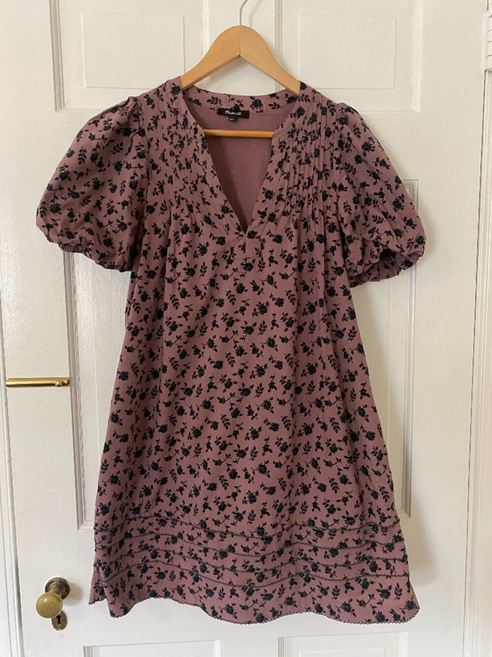 Madewell Dusty Rose Mini Dress with Black Floral Print